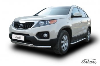 17 099 р. Защита переднего бампера Arbori (нержавейка, 2 трубы d57 и 42 mm) KIA Sorento XM дорестайлинг (2009-2012)  с доставкой в г. Санкт‑Петербург. Увеличить фотографию 2