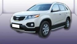 Двойная защита переднего бампера из двух труб диаметром 57 и 42 мм Slitkoff KIA Sorento XM дорестайлинг (2009-2012)