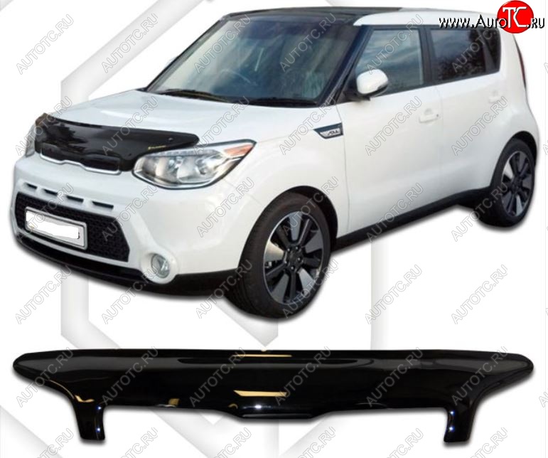 2 079 р. Дефлектор капота CA-Plastic  KIA Soul  PS (2014-2016) дорестайлинг (Classic черный, Без надписи)  с доставкой в г. Санкт‑Петербург