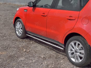 21 749 р. Защита порогов из овальной трубы d75x42 мм с проступью Russtal KIA Soul PS дорестайлинг (2014-2016)  с доставкой в г. Санкт‑Петербург. Увеличить фотографию 2