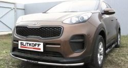 Одинарная защита переднего бампера диаметром 42 мм с надписью Slitkoff KIA Sportage 4 QL дорестайлинг (2016-2018)