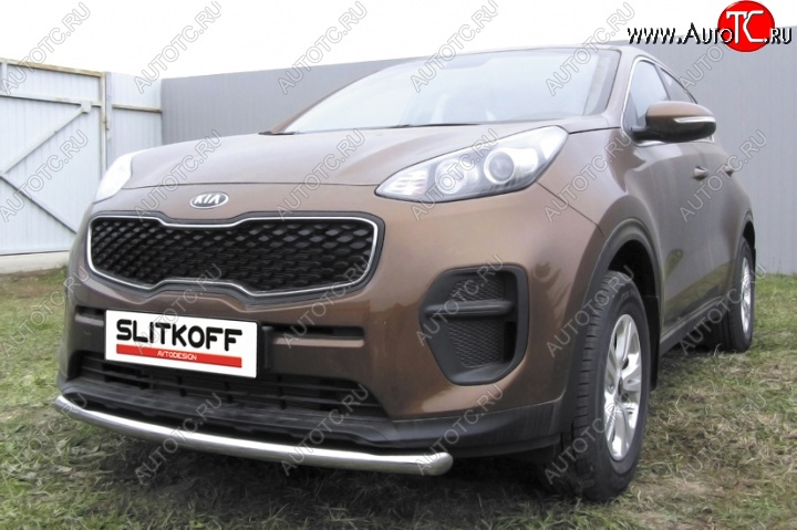 12 299 р. Одинарная защита переднего бампера диаметром 57 мм Slitkoff  KIA Sportage  4 QL (2016-2018) (Нержавейка, Полированная)  с доставкой в г. Санкт‑Петербург