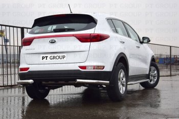 16 949 р. Защита заднего бампера Petroil Tuning (уголки, d63)  KIA Sportage  4 QL (2016-2018) дорестайлинг (Нержавеющая полированная сталь)  с доставкой в г. Санкт‑Петербург. Увеличить фотографию 1