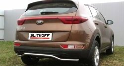 9 899 р. Защита заднего бампера из изогнутой трубы диаметром 42 мм Slitkoff  KIA Sportage  4 QL (2016-2018) дорестайлинг (Нержавейка, Полированная)  с доставкой в г. Санкт‑Петербург. Увеличить фотографию 1