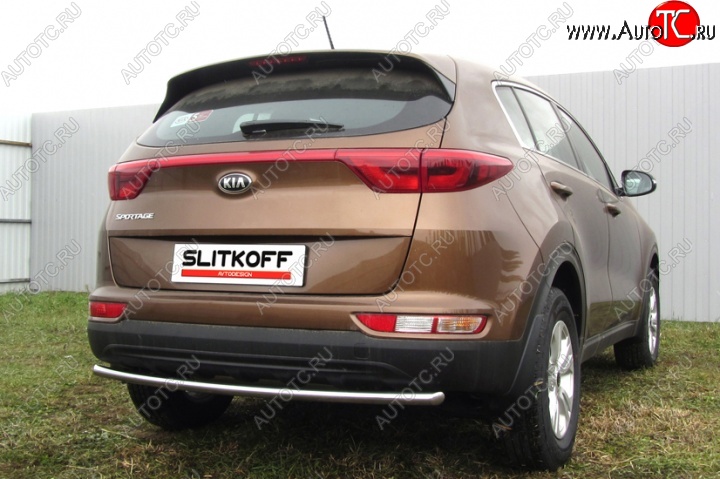 9 499 р. Защита заднего бампера из трубы диаметром 42 мм Slitkoff  KIA Sportage  4 QL (2016-2018) дорестайлинг (Нержавейка, Полированная)  с доставкой в г. Санкт‑Петербург