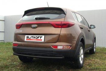 6 999 р. Защита заднего бампера Slitkoff (Ø 57 мм)  KIA Sportage  4 QL (2016-2018) дорестайлинг (Сталь с полимерным покрытием. Цвет: черный)  с доставкой в г. Санкт‑Петербург. Увеличить фотографию 2