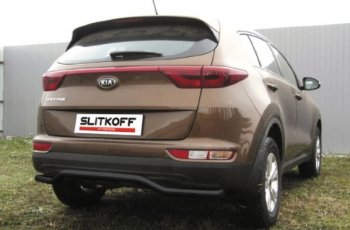 7 249 р. Защита заднего бампера Slitkoff (Ø 57, волна)  KIA Sportage  4 QL (2016-2018) дорестайлинг (Сталь с полимерным покрытием. Цвет: черный)  с доставкой в г. Санкт‑Петербург. Увеличить фотографию 2