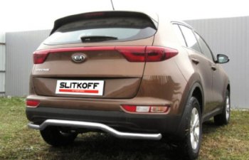 7 249 р. Защита заднего бампера Slitkoff (Ø 57, волна)  KIA Sportage  4 QL (2016-2018) дорестайлинг (Сталь с полимерным покрытием. Цвет: серебристый)  с доставкой в г. Санкт‑Петербург. Увеличить фотографию 2