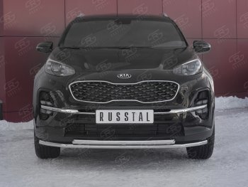 14 999 р. Защита переднего бампера (2 трубы Ø42 мм, нержавейка) Russtal KIA Sportage 4 QL рестайлинг (2018-2022)  с доставкой в г. Санкт‑Петербург. Увеличить фотографию 1