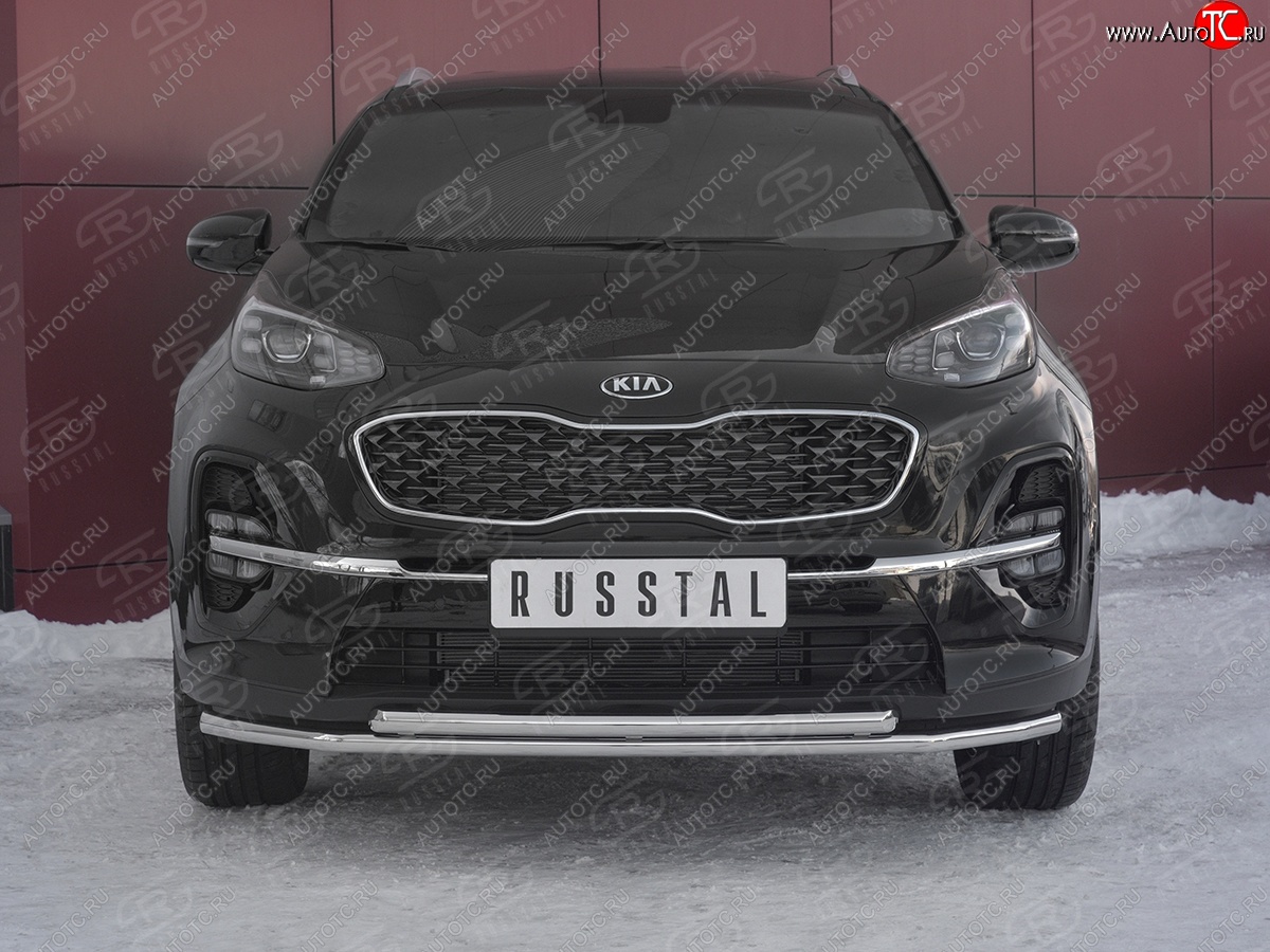 14 999 р. Защита переднего бампера (2 трубы Ø42 мм, нержавейка) Russtal KIA Sportage 4 QL рестайлинг (2018-2022)  с доставкой в г. Санкт‑Петербург