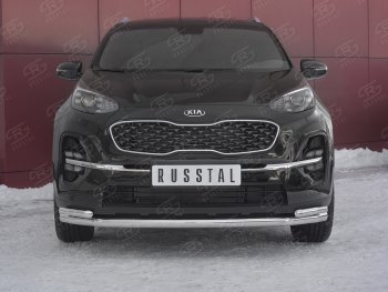 Защита переднего бампера (2 трубы Ø63 и 42 мм углы, нержавейка) Russtal KIA Sportage 4 QL рестайлинг (2018-2022)