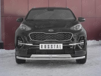 22 949 р. Защита переднего бампера (2 трубы Ø63 и 75х42 мм, нержавейка) Russtal KIA Sportage 4 QL рестайлинг (2018-2022)  с доставкой в г. Санкт‑Петербург. Увеличить фотографию 1