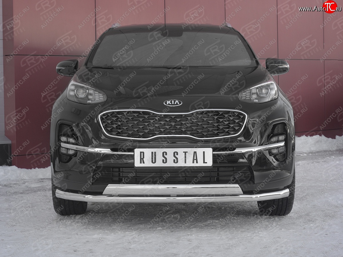 22 949 р. Защита переднего бампера (2 трубы Ø63 и 75х42 мм, нержавейка) Russtal KIA Sportage 4 QL рестайлинг (2018-2022)  с доставкой в г. Санкт‑Петербург