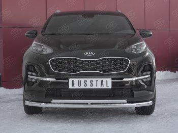 Защита переднего бампера (2 трубы Ø63 и 42 мм, нержавейка) Russtal KIA Sportage 4 QL рестайлинг (2018-2022)