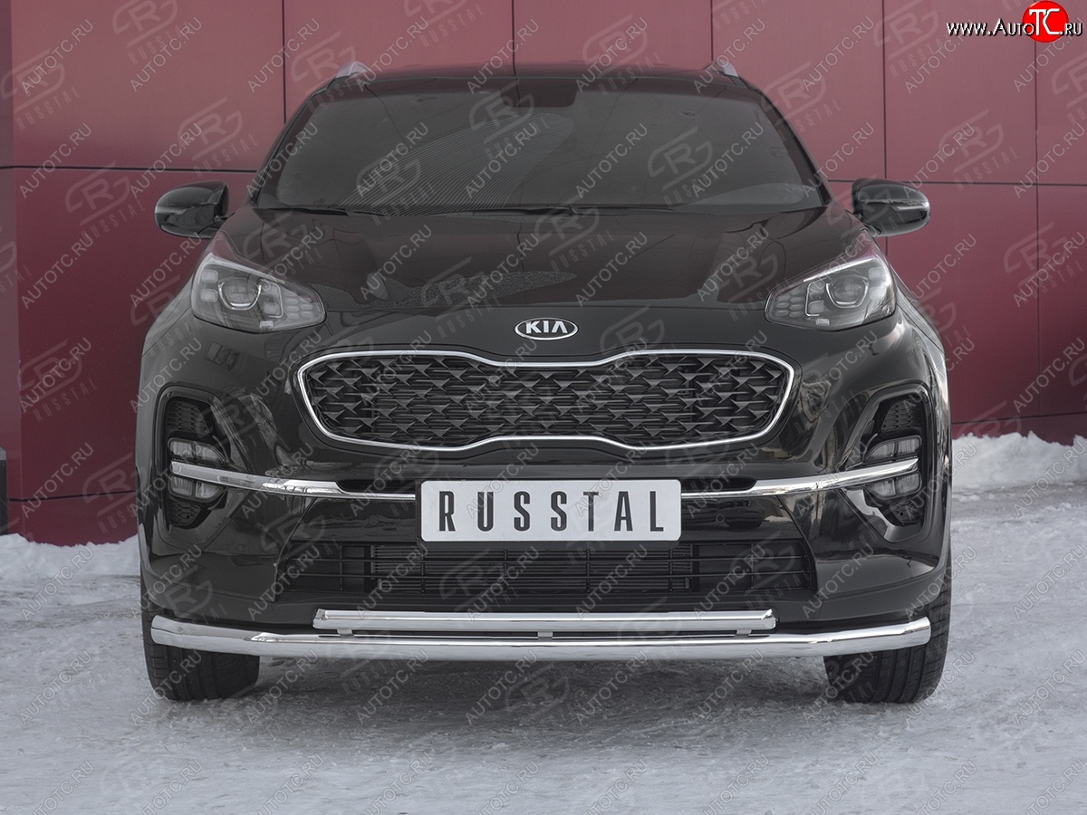 17 999 р. Защита переднего бампера (2 трубы Ø63 и 42 мм, нержавейка) Russtal KIA Sportage 4 QL рестайлинг (2018-2022)  с доставкой в г. Санкт‑Петербург