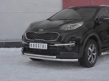 17 999 р. Защита переднего бампера (2 трубы Ø63 и 42 мм, нержавейка) Russtal KIA Sportage 4 QL рестайлинг (2018-2022)  с доставкой в г. Санкт‑Петербург. Увеличить фотографию 2