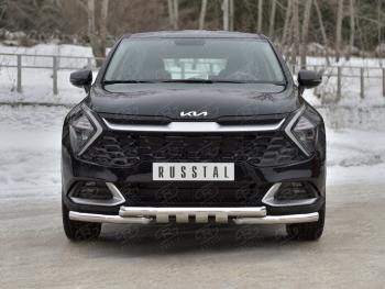 Защита переднего бампера (кроме STYLE и X-LINE, труба d63 с клыками) Russtal KIA Sportage 5 NQ5 (2021-2024)