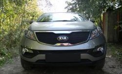 Средняя сетка на бампер Russtal (черная) KIA (КИА) Sportage (Спортаж)  3 SL (2010-2014) 3 SL дорестайлинг