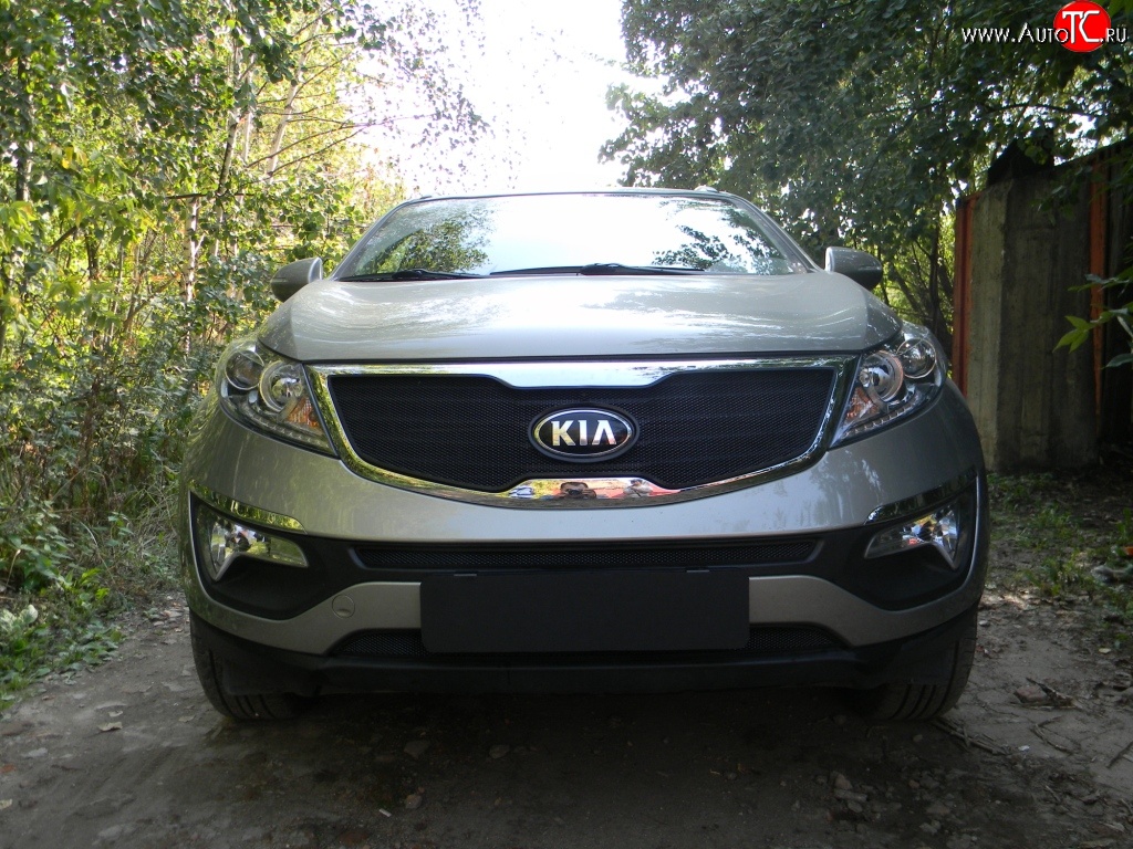 1 469 р. Сетка в решетку радиатора Russtal  KIA Sportage  3 SL (2010-2014) дорестайлинг (черная)  с доставкой в г. Санкт‑Петербург