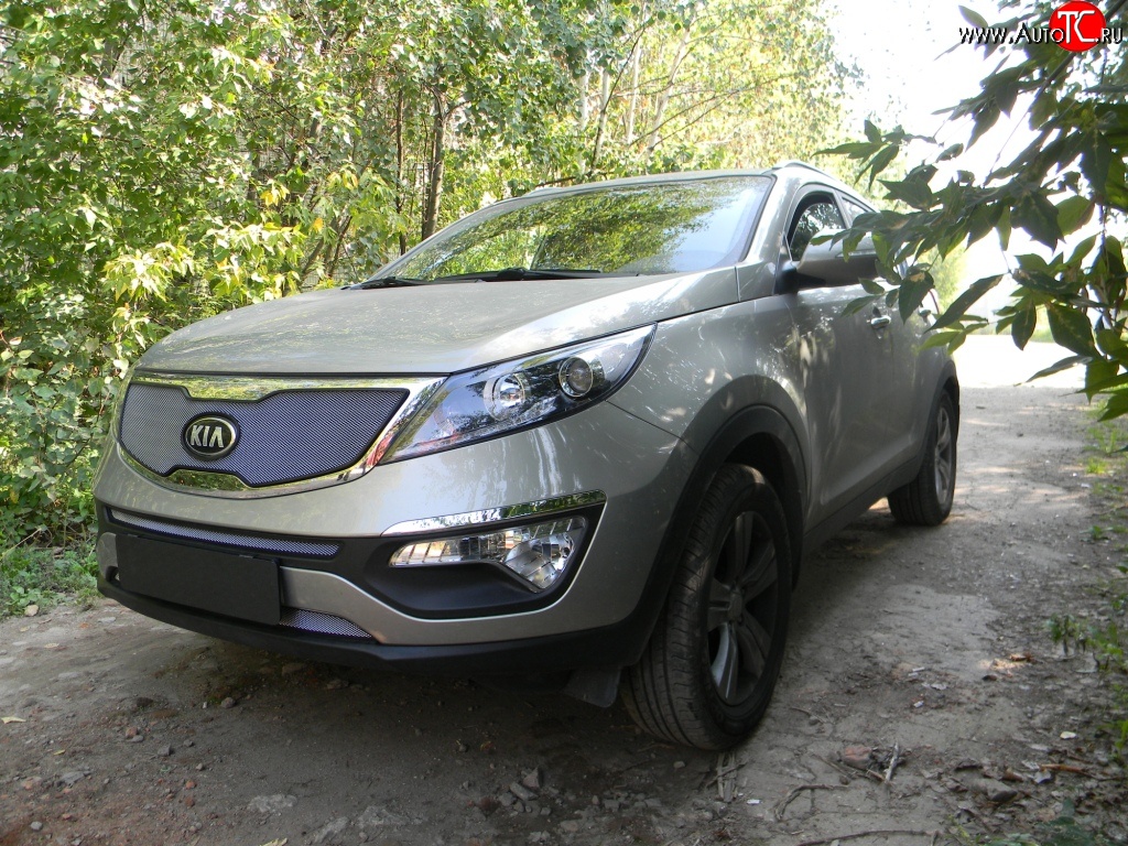 1 539 р. Нижняя сетка на бампер Russtal (хром)  KIA Sportage  3 SL (2010-2014)  с доставкой в г. Санкт‑Петербург