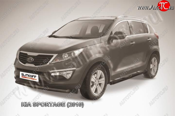 8 249 р. защита переднего бампера из трубы d76 Slitkoff (радиусная)  KIA Sportage  3 SL (2010-2014) (Цвет: серебристый)  с доставкой в г. Санкт‑Петербург