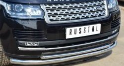 21 549 р. Защита переднего бампера (2 трубыØ63 и 42 мм, нержавейка) SLITKOFF  Land Rover Range Rover  4 L405 (2012-2017) дорестайлинг  с доставкой в г. Санкт‑Петербург. Увеличить фотографию 2