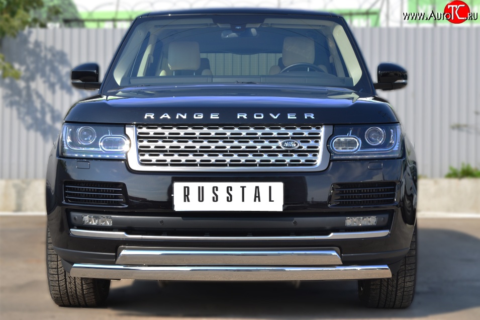 27 649 р. Защита переднего бампера (2 трубыØ75х42 мм, нержавейка) Russtal Land Rover Range Rover 4 L405 дорестайлинг (2012-2017)  с доставкой в г. Санкт‑Петербург