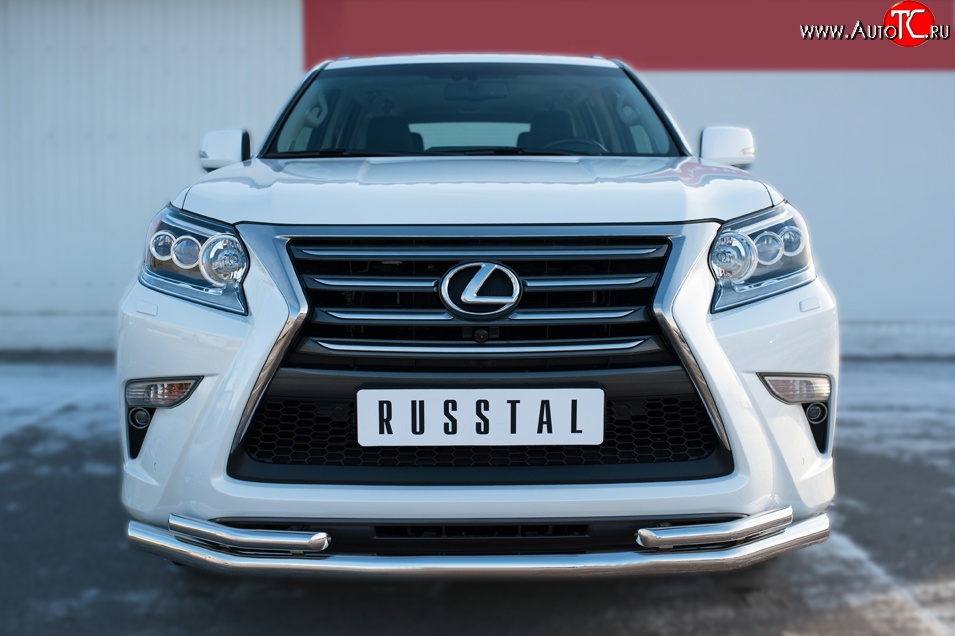 20 399 р. Защита переднего бампера (2 трубыØ63 и 42 мм, нержавейка) Russtal Lexus GX460 J150 1-ый рестайлинг (2013-2019)  с доставкой в г. Санкт‑Петербург