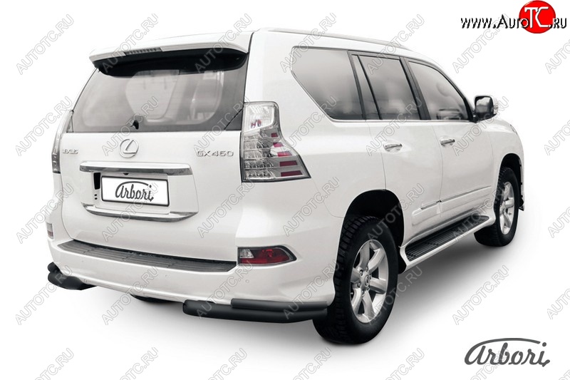 11 159 р. Защита заднего бампера Arbori (уголки, черная, 2 трубы d76 и 42 mm). Lexus GX460 J150 1-ый рестайлинг (2013-2019)  с доставкой в г. Санкт‑Петербург