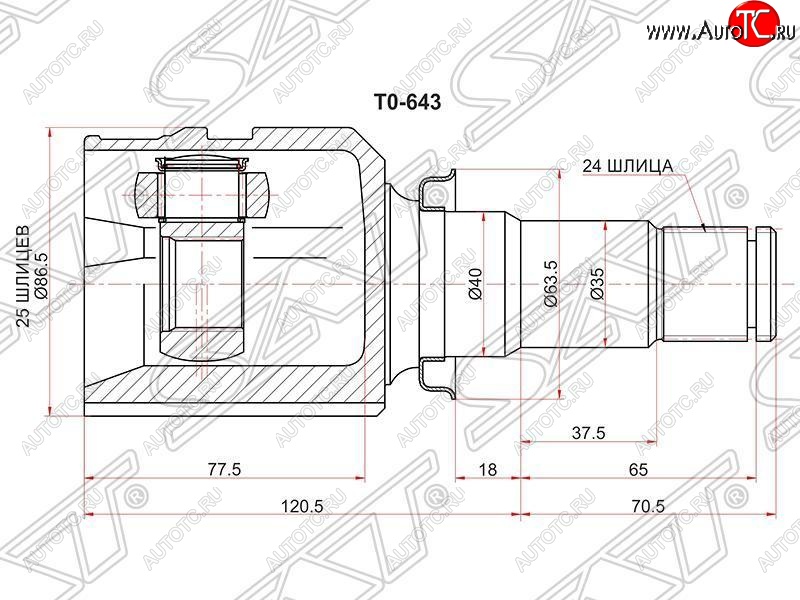 2 699 р. ШРУС SAT (внутренний правый, трипоид) Toyota Auris E150 хэтчбэк 5 дв. дорестайлинг (2006-2010)  с доставкой в г. Санкт‑Петербург