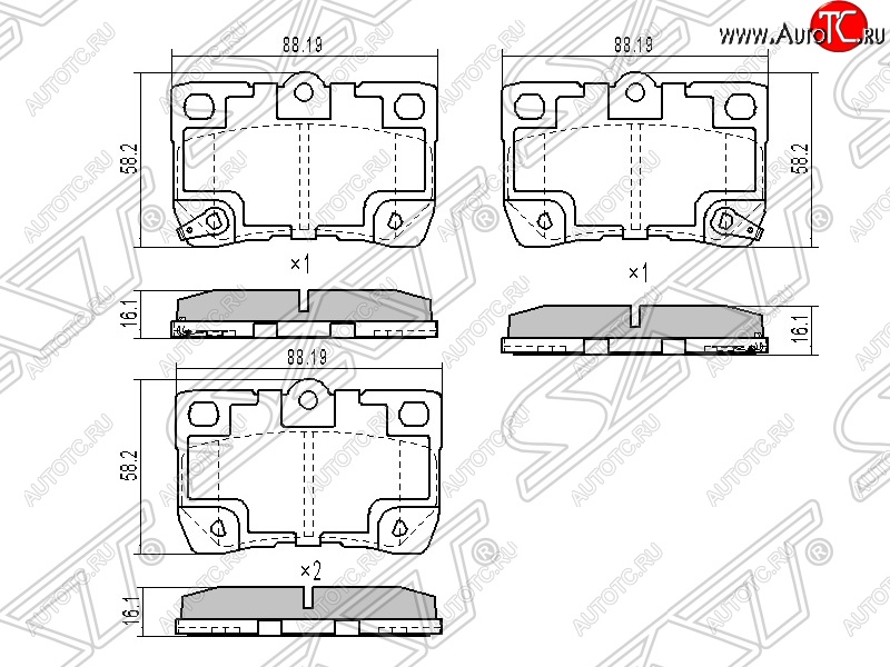 839 р. Колодки тормозные SAT (задние)  Lexus GS300  S190 (2007-2012), Toyota Crown  S180 (2003-2005), Toyota Mark X  X120 (2004-2009)  с доставкой в г. Санкт‑Петербург