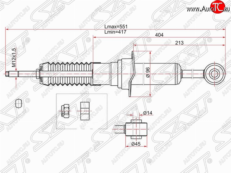 2 069 р. Амортизатор передний SAT (установка на левую или правую сторону)  Lexus GX  470 J120 (2002-2007), Toyota Hilux Surf  N210 (2002-2005), Toyota Land Cruiser Prado  J120 (2002-2009)  с доставкой в г. Санкт‑Петербург