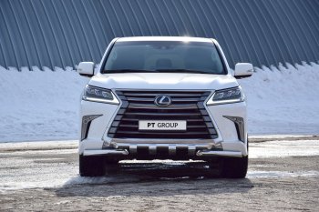 Защита переднего бампера двойная с зубьями из труб d63/63 мм Petroil Tuning Lexus LX 450d J200 (2015-2024)  (Нержавеющая полированная сталь)