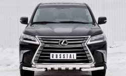 Защита переднего бампера (2 трубы Ø63 мм с зубами, нержавейка) Russtal Lexus LX 450d J200 (2015-2024)