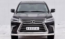 14 599 р. Защита переднего бампера (Ø76 мм, нержавейка) Russtal Lexus LX450d J200 2-ой рестайлинг (2015-2022)  с доставкой в г. Санкт‑Петербург. Увеличить фотографию 1