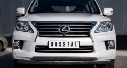 Защита переднего бампера (2 трубыØ75х42 мм, нержавейка) Russtal Lexus LX 570 J200 дорестайлинг (2007-2012)