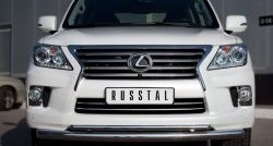 Защита переднего бампера (2 трубыØ76 и 42 мм, нержавейка) Russtal Lexus LX 570 J200 дорестайлинг (2007-2012)