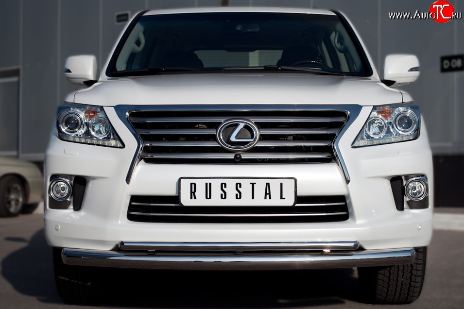 21 899 р. Защита переднего бампера (2 трубыØ76 и 42 мм, нержавейка) Russtal Lexus LX570 J200 дорестайлинг (2007-2012)  с доставкой в г. Санкт‑Петербург