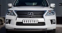 21 899 р. Защита переднего бампера (2 трубыØ42 и 75х42 мм, нержавейка) Russtal  Lexus LX570  J200 (2007-2012) дорестайлинг  с доставкой в г. Санкт‑Петербург. Увеличить фотографию 1