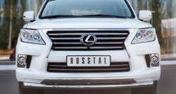 Защита переднего бампера (2 трубыØ76 и 63 мм, нержавейка) Russtal Lexus LX 570 J200 дорестайлинг (2007-2012)