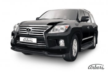 3 799 р. Защита переднего бампера Arbori (черная, 2 трубы d76 mm) Lexus LX570 J200 1-ый рестайлинг (2012-2015)  с доставкой в г. Санкт‑Петербург. Увеличить фотографию 1