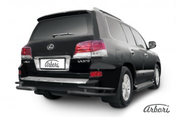 Защита заднего бампера Arbori (уголки, черная, 2 трубы d76 и 42 mm). Lexus LX570 J200 1-ый рестайлинг (2012-2015)