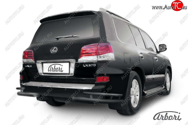 11 663 р. Защита заднего бампера Arbori (уголки, черная, 2 трубы d76 и 42 mm). Lexus LX570 J200 1-ый рестайлинг (2012-2015)  с доставкой в г. Санкт‑Петербург