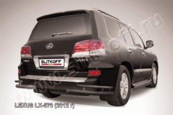 Защита заднего бампера из уголков d76+d42 Slitkoff (двойные) Lexus (Лексус) LX570 (ЛХ)  J200 (2012-2015) J200 1-ый рестайлинг