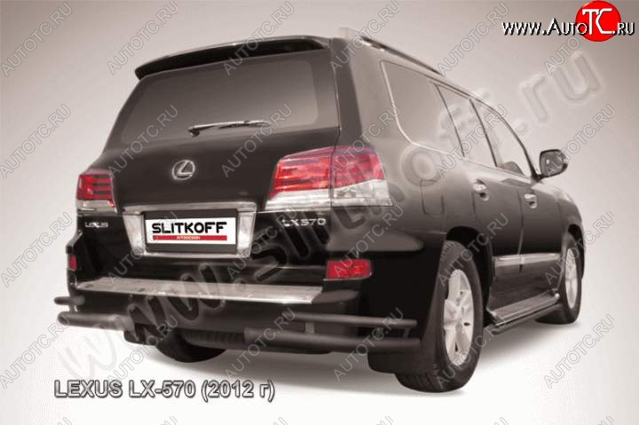 13 549 р. Защита заднего бампера из уголков d76+d42 Slitkoff (двойные)  Lexus LX570  J200 (2012-2015) 1-ый рестайлинг (Цвет: серебристый)  с доставкой в г. Санкт‑Петербург