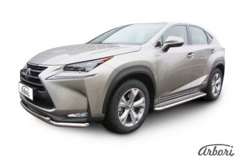 Защита штатных порогов с листом Arbori (нержавейка, алюминий, d57) Lexus NX300h Z10 дорестайлинг (2014-2017)