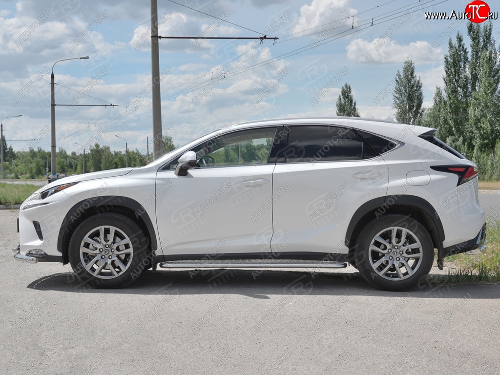 26 999 р. Порожки для ног (труба Ø42) SLITKOFF Lexus NX300h Z10 дорестайлинг (2014-2017) (лист алюм, проф. нерж)  с доставкой в г. Санкт‑Петербург