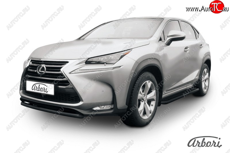 4 544 р. Защита переднего бампера Arbori (короткая, черная, 1 труба d57 mm). Lexus NX300h Z10 дорестайлинг (2014-2017)  с доставкой в г. Санкт‑Петербург