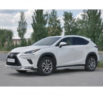 Защита переднего бампера (2 трубы Ø63 и 42 мм, нержавейка) Russtal Lexus NX 300h Z10 дорестайлинг (2014-2017)