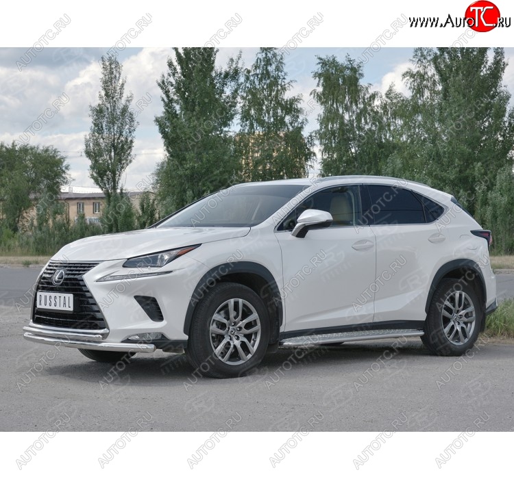 9 249 р. Защита переднего бампера (2 трубы Ø63 и 42 мм, нержавейка) Russtal Lexus NX300h Z10 дорестайлинг (2014-2017)  с доставкой в г. Санкт‑Петербург